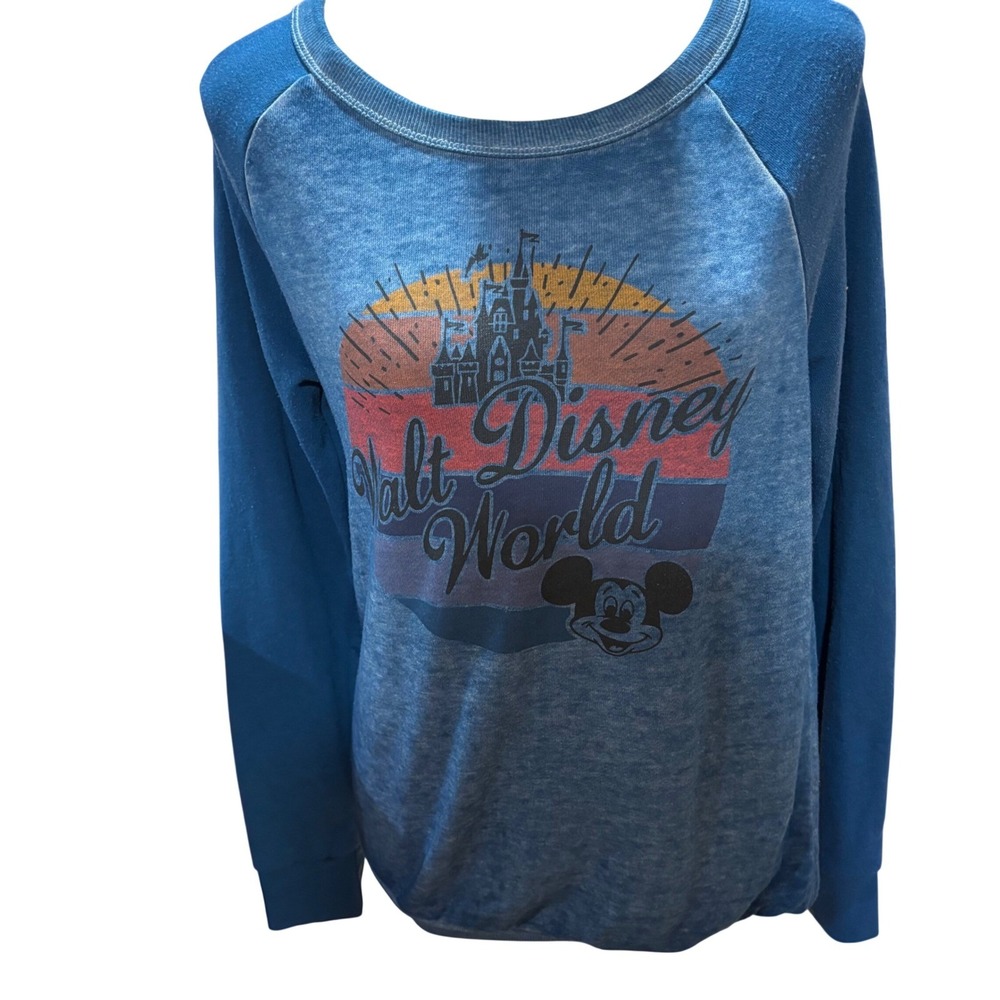 Disney Parks Walt Disney World Sweatshirt Mickey Mouse 1971 Blue Raglan M - Picture 2 of 8